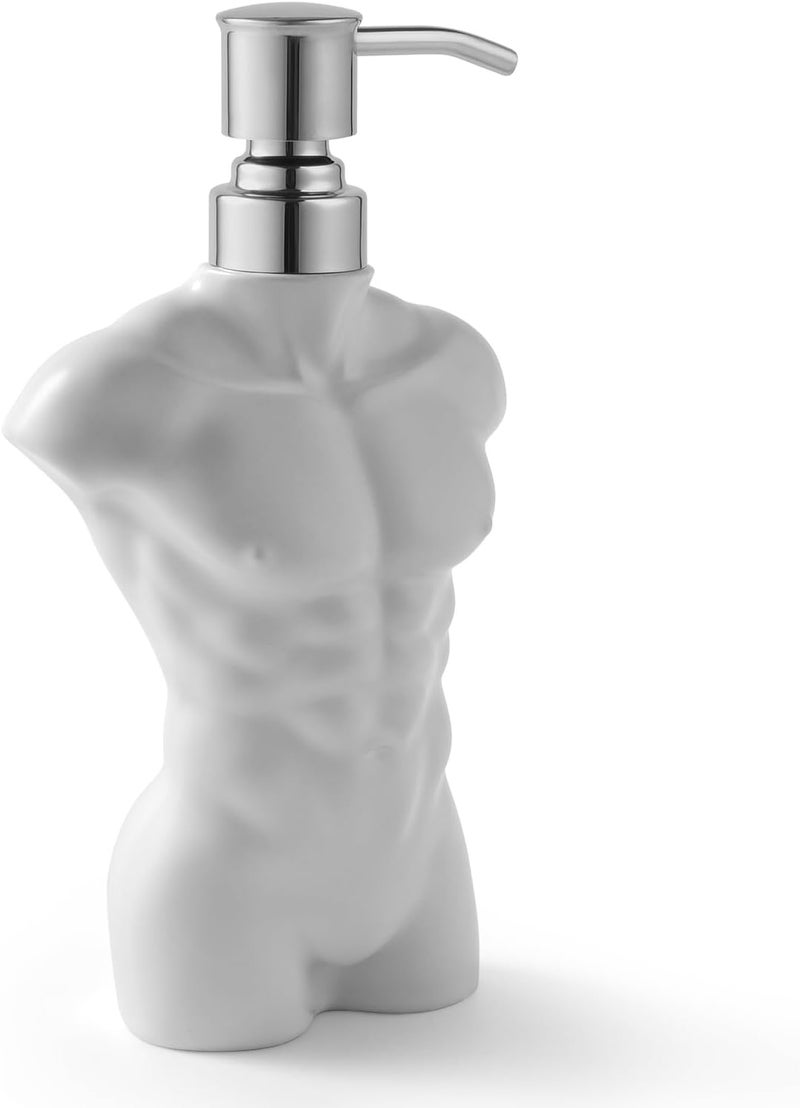 NEWHENGS Ceramic Soap Dispenser with 304 Stainless Steel Pump Hand Lotion Liquid Dispenser Refillable for Kitchen and Bathroom Decorative (Matt White Figure) - Image 2